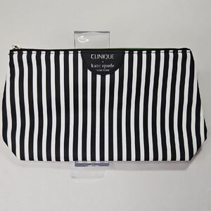 Kate Spade Black and White Striped Cosmetic Green Polka Dot Makeup Pouch NWT4